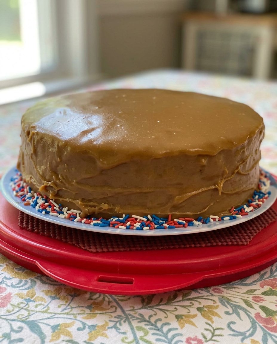 Caramel Cake 12 Butter, eggs, milk, and brown sugar arranged on a farmhouse countertop