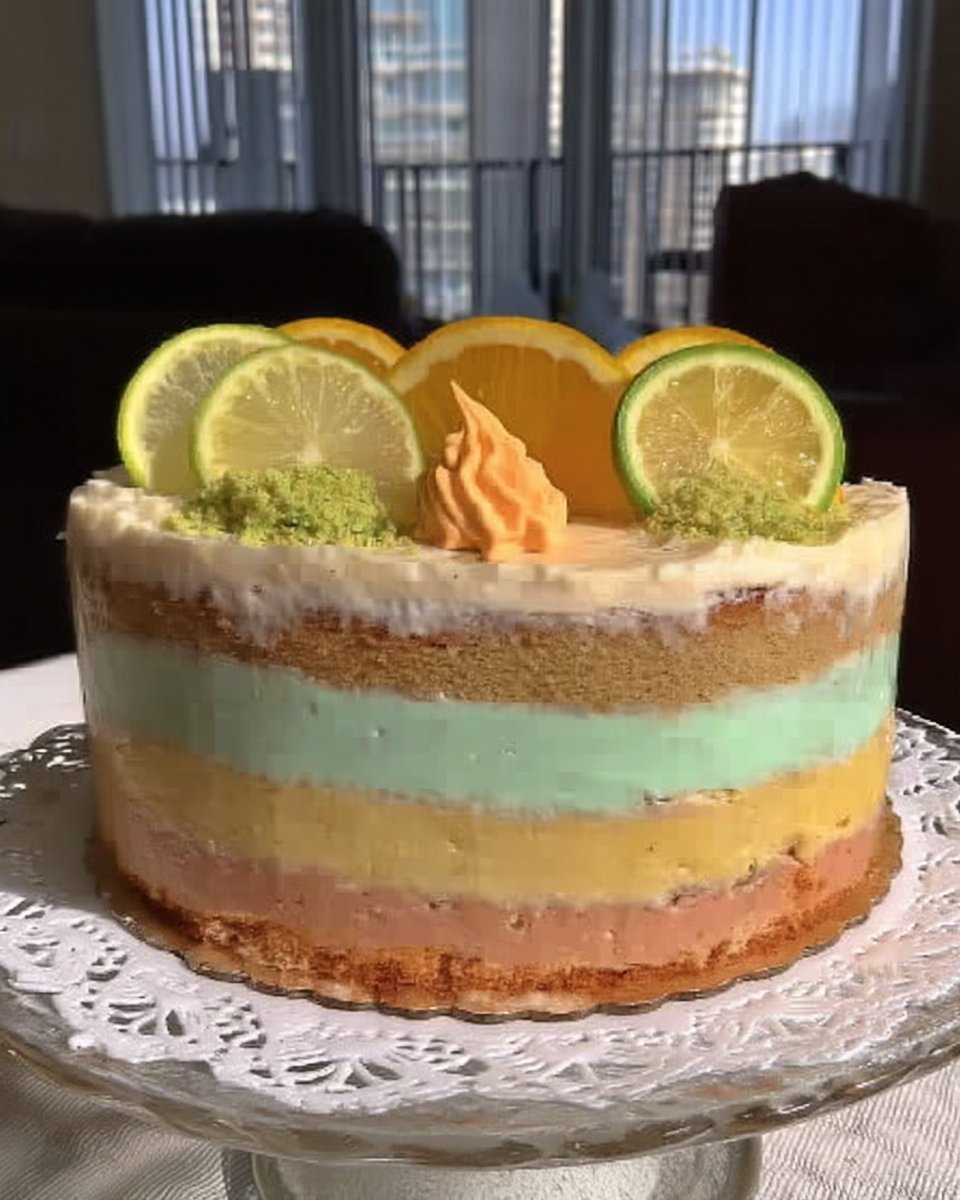 Lemon Rainbow Cake 2 12 Freshly grated lemon orange and lime zest on a wooden cutting board.
