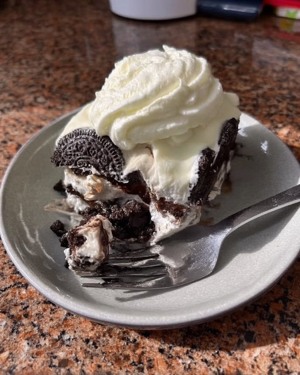 Oreo Icebox Cake 12 Fresh heavy cream powdered sugar and Oreo cookies on a counter