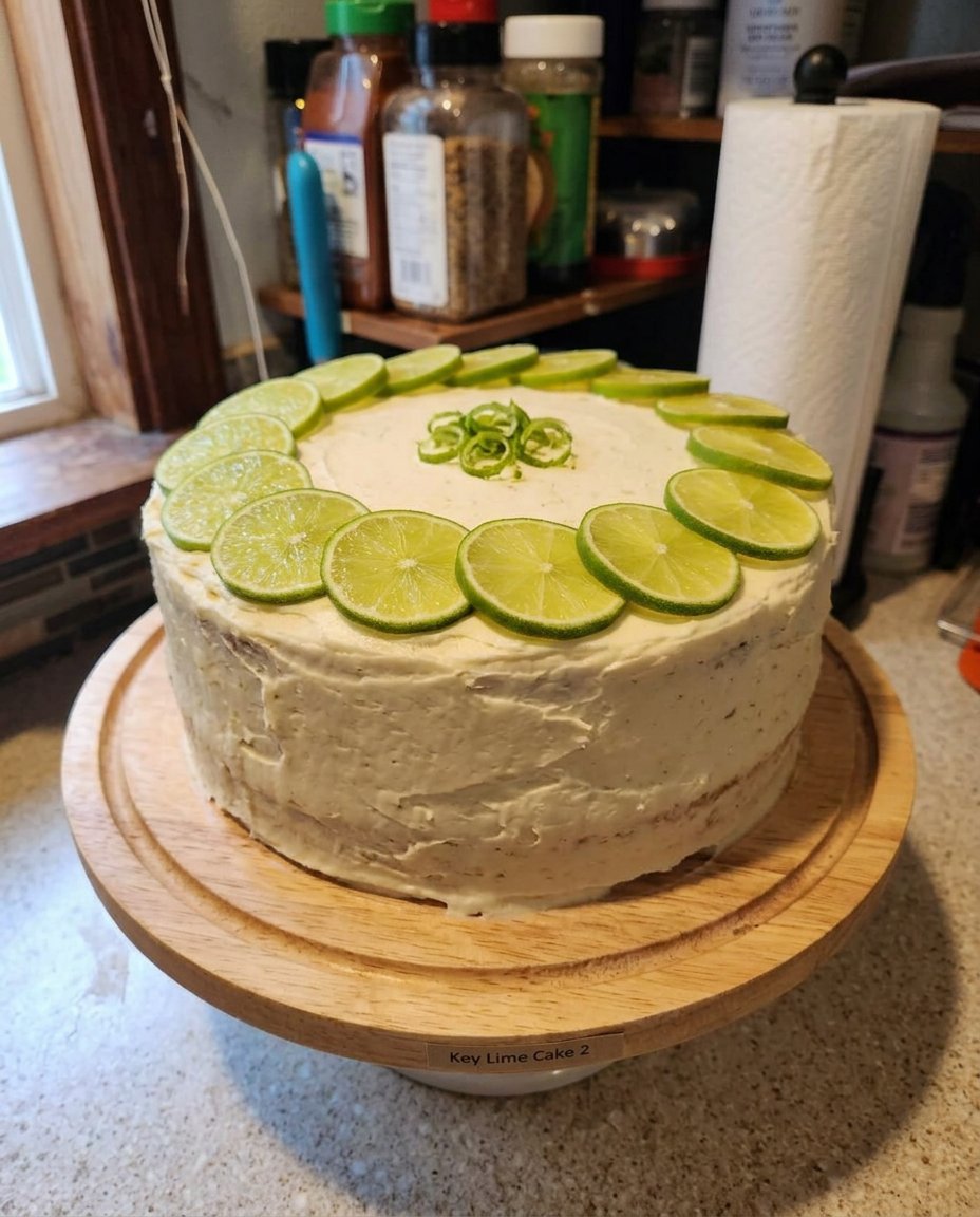 Key Lime Cake 12 Fresh small key limes next to a block of unsalted butter and a bowl of sour cream.