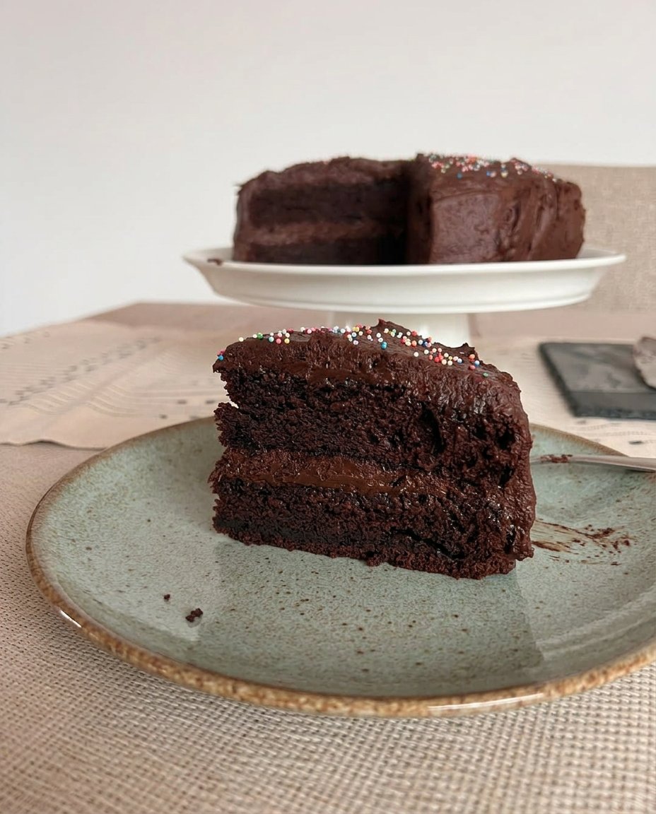 Slices of chocolate sheet cake with pecans on a serving tray