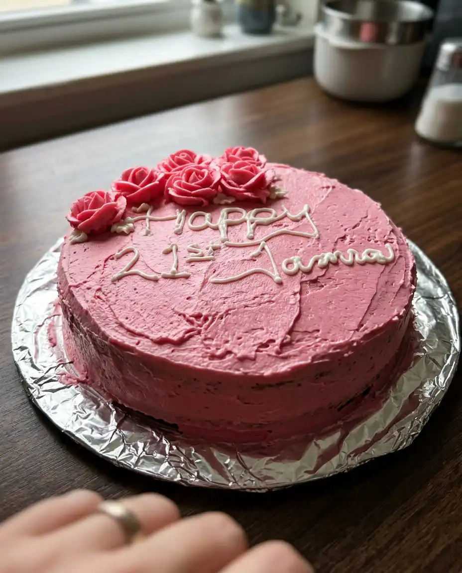 Chocolate cream cheese frosting showing stiff peaks on a whisk.