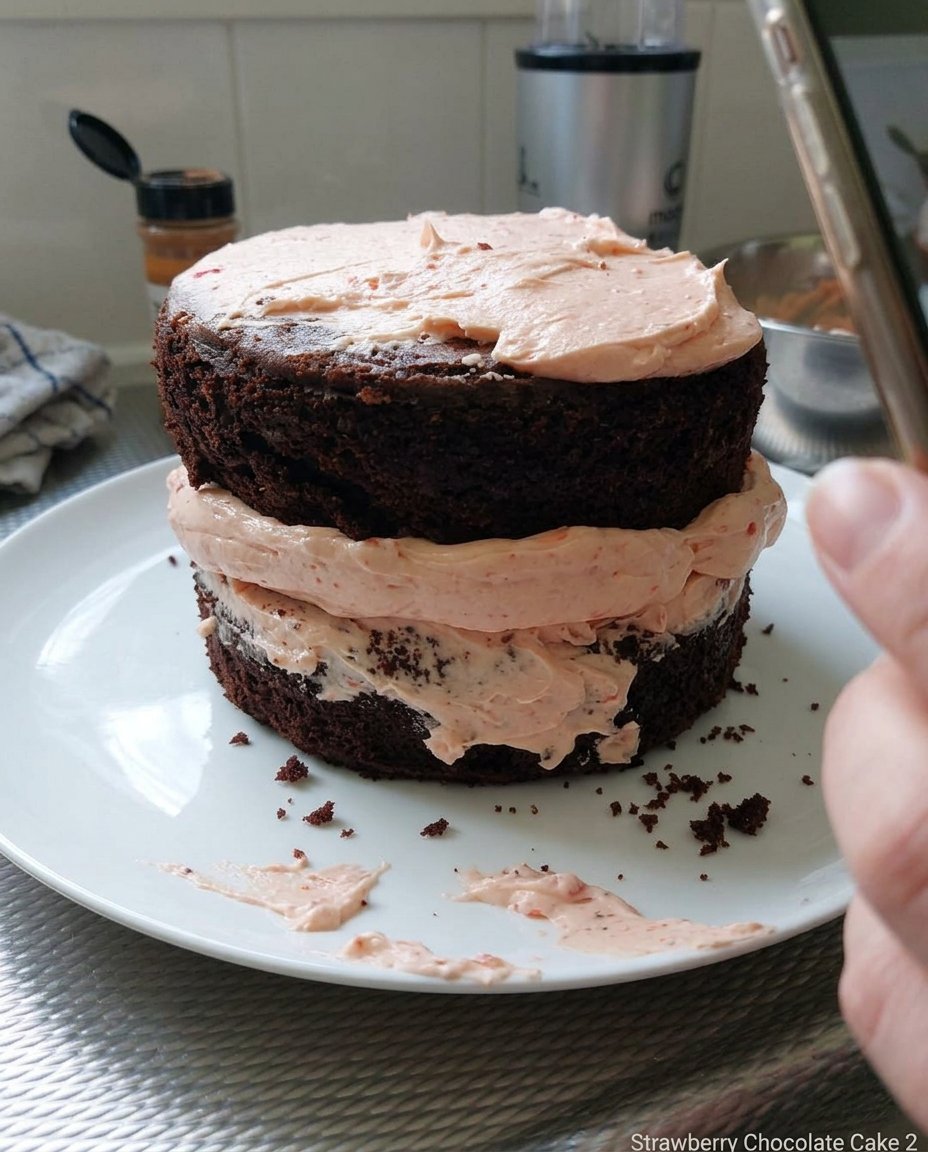 Strawberry Chocolate Cake 2 12 Ingredients for strawberry chocolate cake including cocoa powder, buttermilk, and fresh strawberries