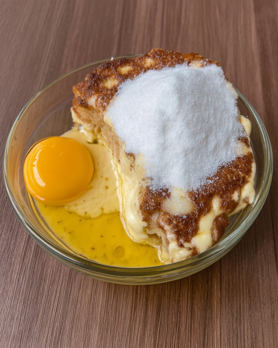 A collection of ingredients including flour, butter, cream cheese, and powdered sugar on a wooden table.