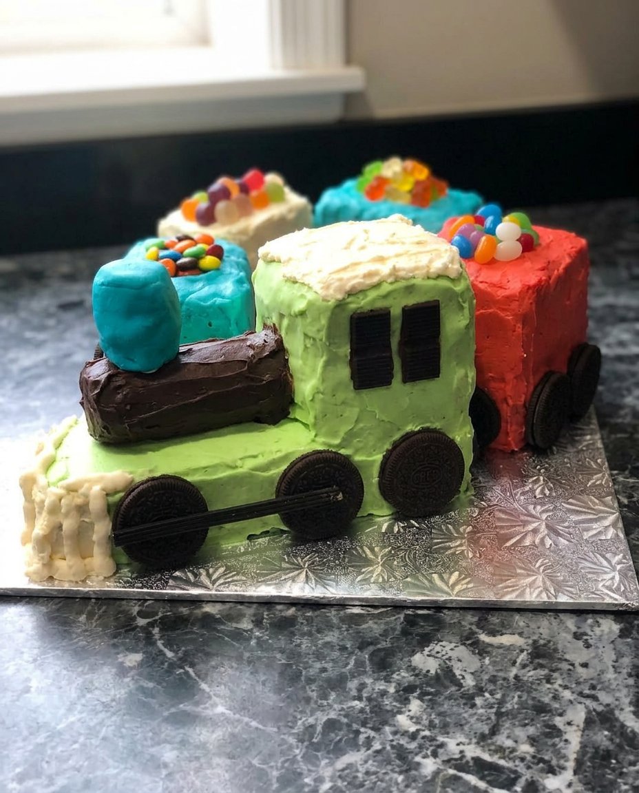 A 3D train cake pan showing detailed engine compartments