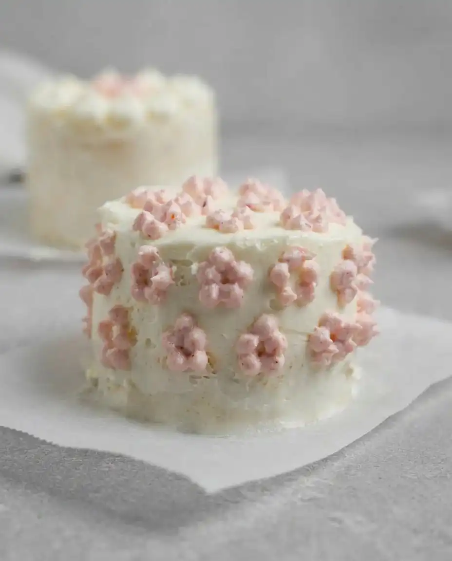 Two lunch box cakes in containers with pastel frosting