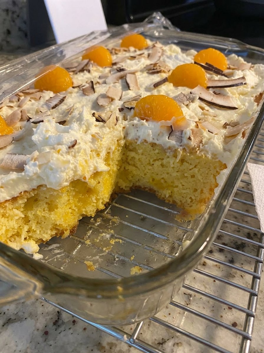 Ingredients for mandarin orange cake including yellow mix and pineapple