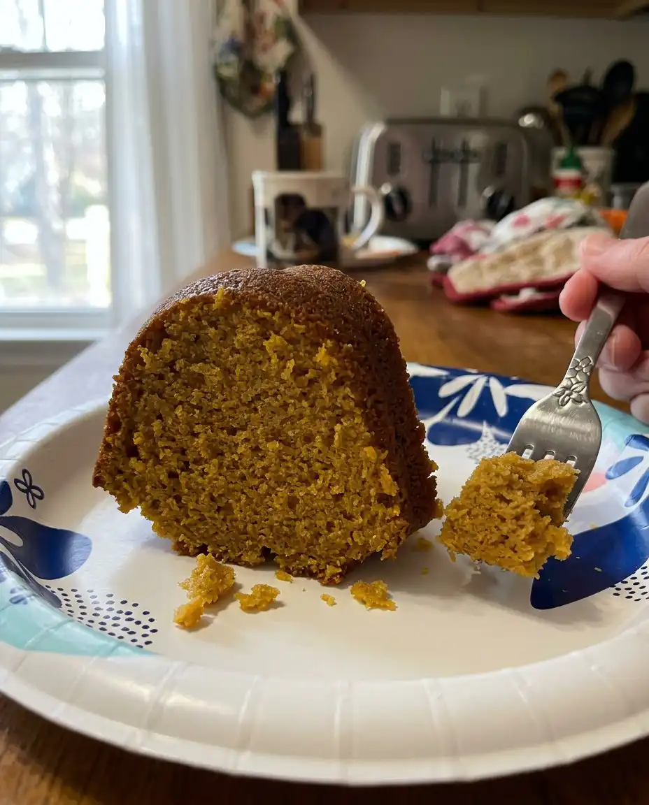 Sweet Potato Cake 13 Mashed orange sweet potato flesh in a glass bowl with a whisk