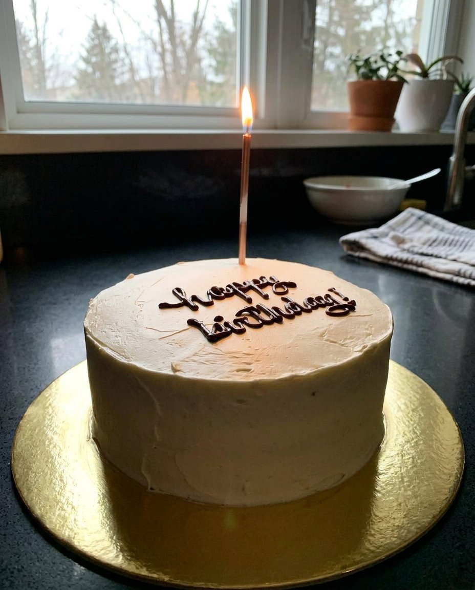 Minimalist Cake 14 A slice of minimalist cake on a ceramic plate next to a cup of tea