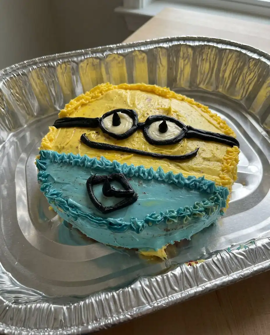 A slice of minion cake showing the nutella filling and moist crumb