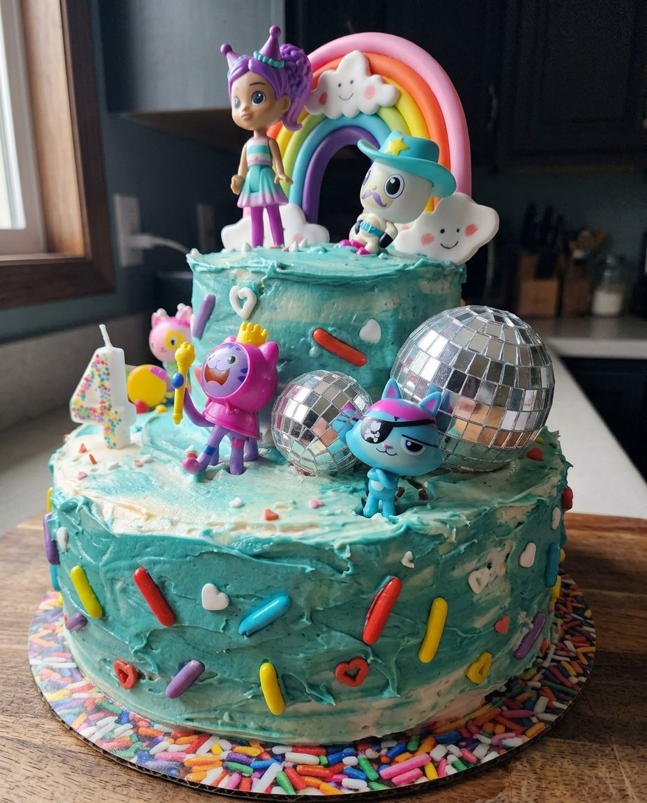 Close up of vanilla cake batter being mixed in a stainless steel bowl