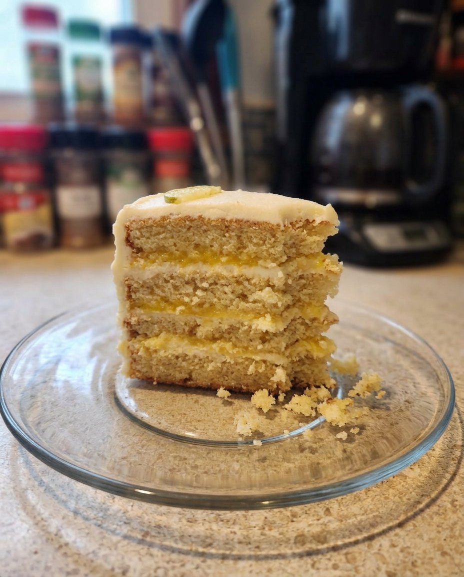Key Lime Cake 13 A close up of a wooden spoon mixing lime zest and green batter in a white ceramic bowl.