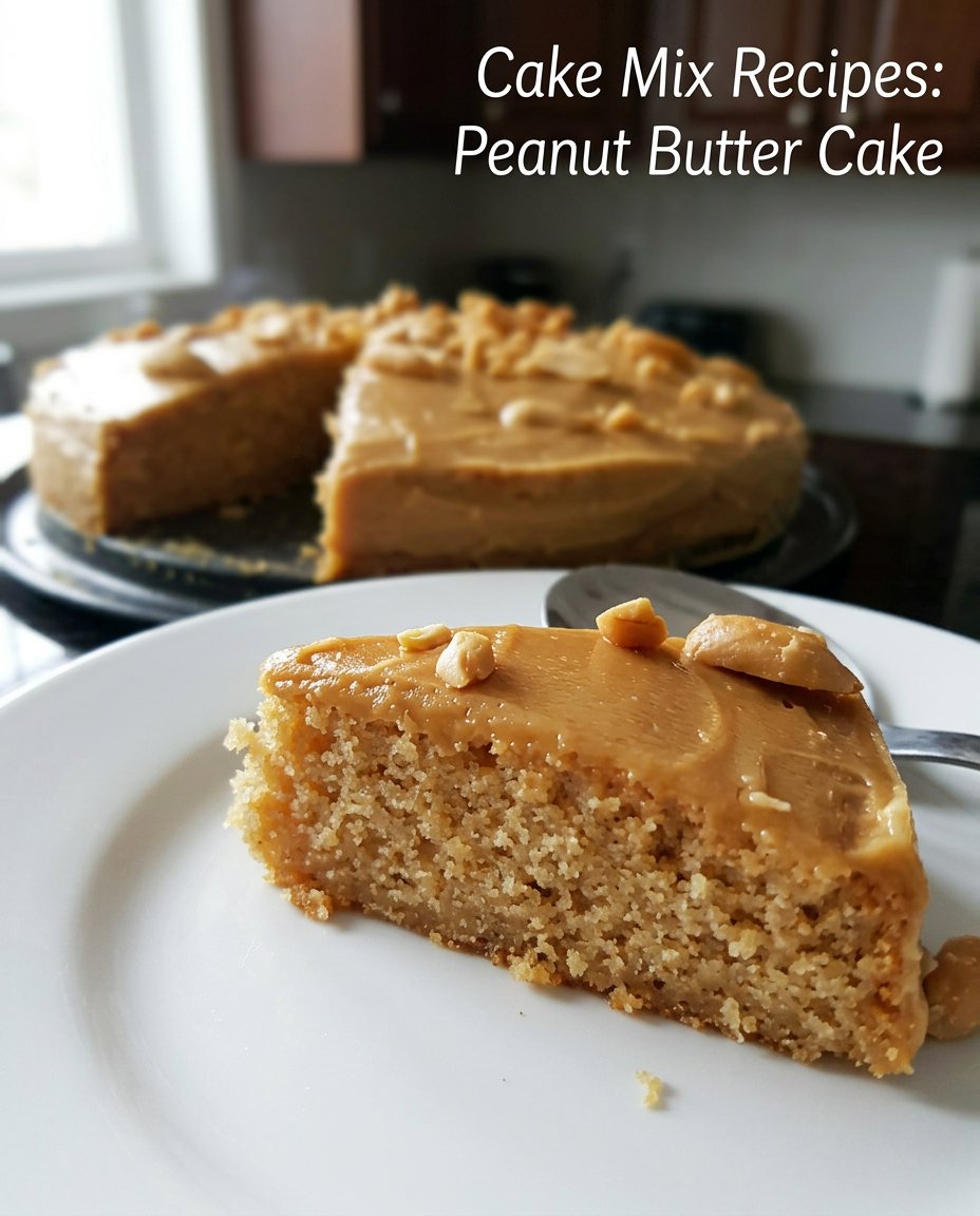 A thick slice of moist cake made from a mix with a perfect tender crumb on a white plate.