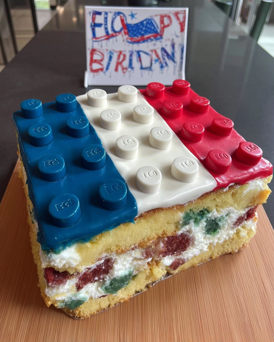 Lego Cake 12 Close up of aerated cake batter showing bubbles from orange soda