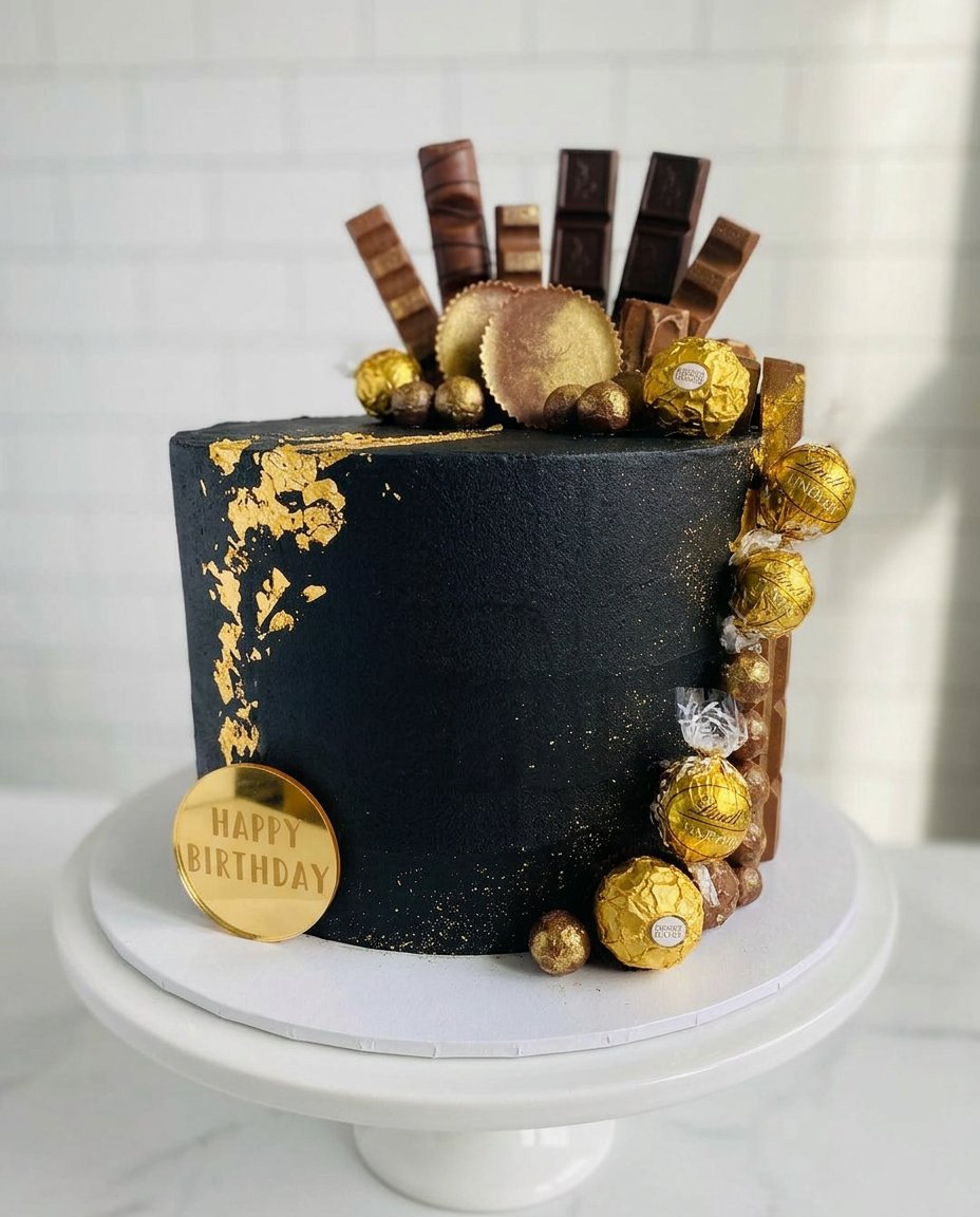 Black And Gold Cake 13 A food safe brush painting gold luster dust onto a white chocolate ganache drip