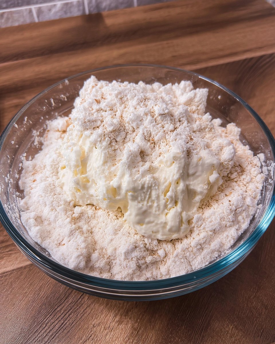 A macro shot of a slice of ooey gooey butter cake showing the two distinct layers.