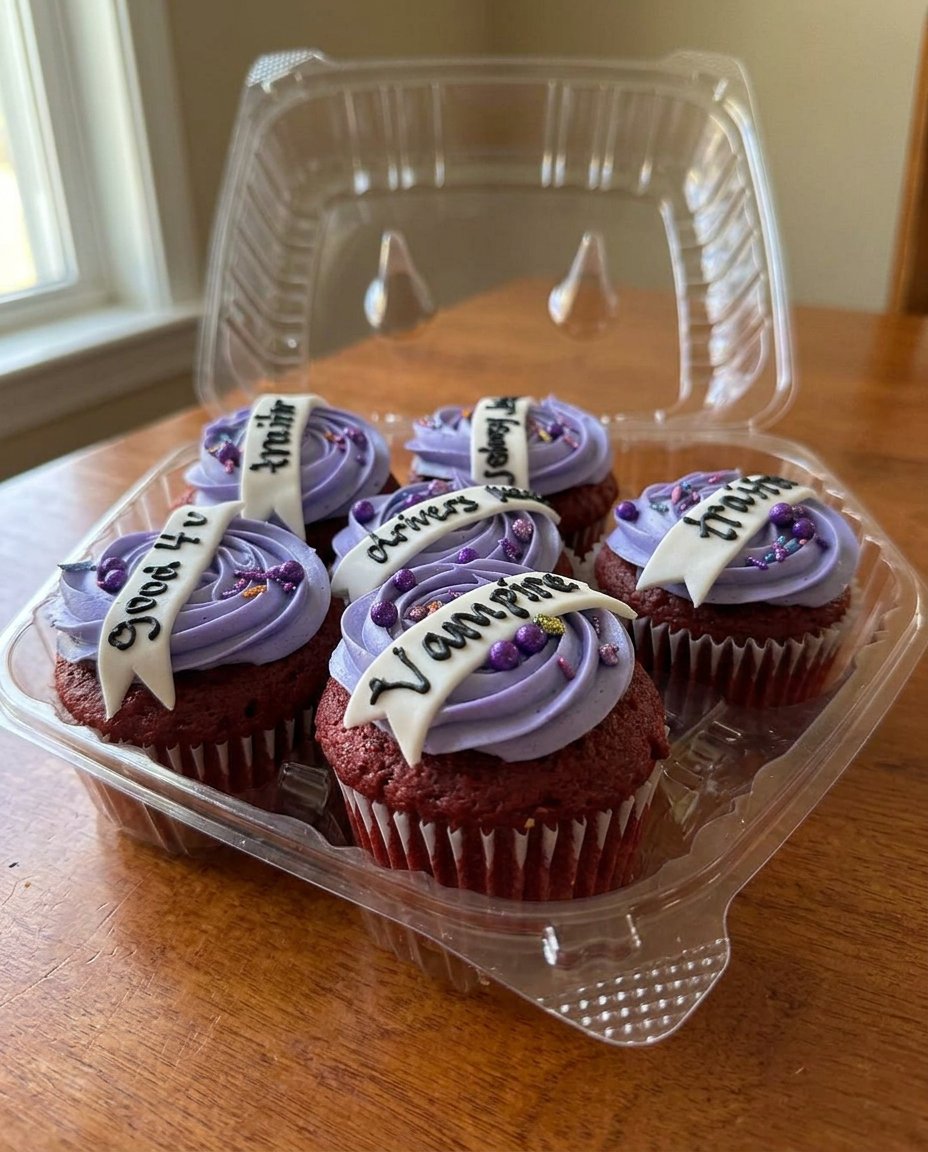 Close up of piping purple frosting onto a cake
