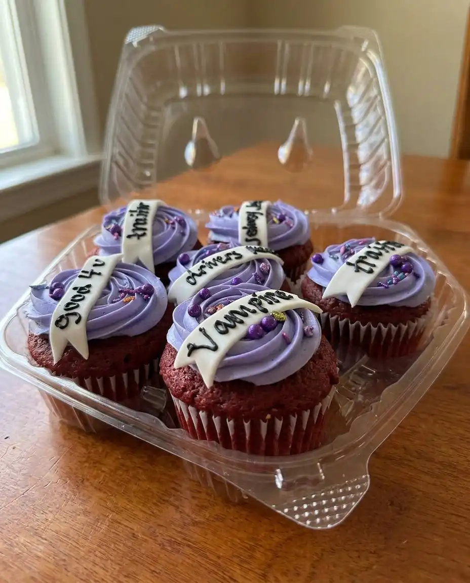 Close up of piping purple frosting onto a cake