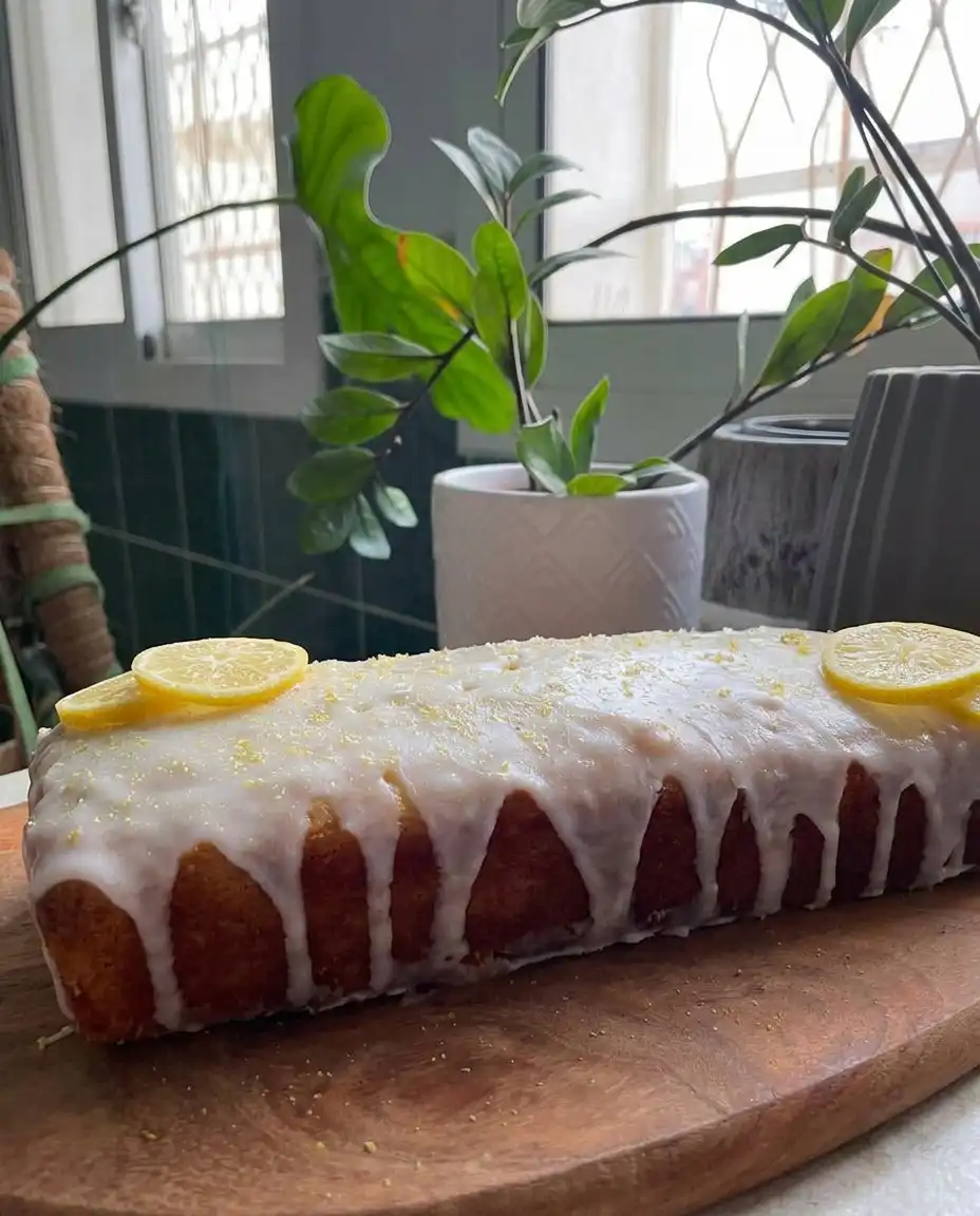 Lemon Cake 3 10 A four-layer rustic lemon cake with lemon butter frosting on a wooden table.