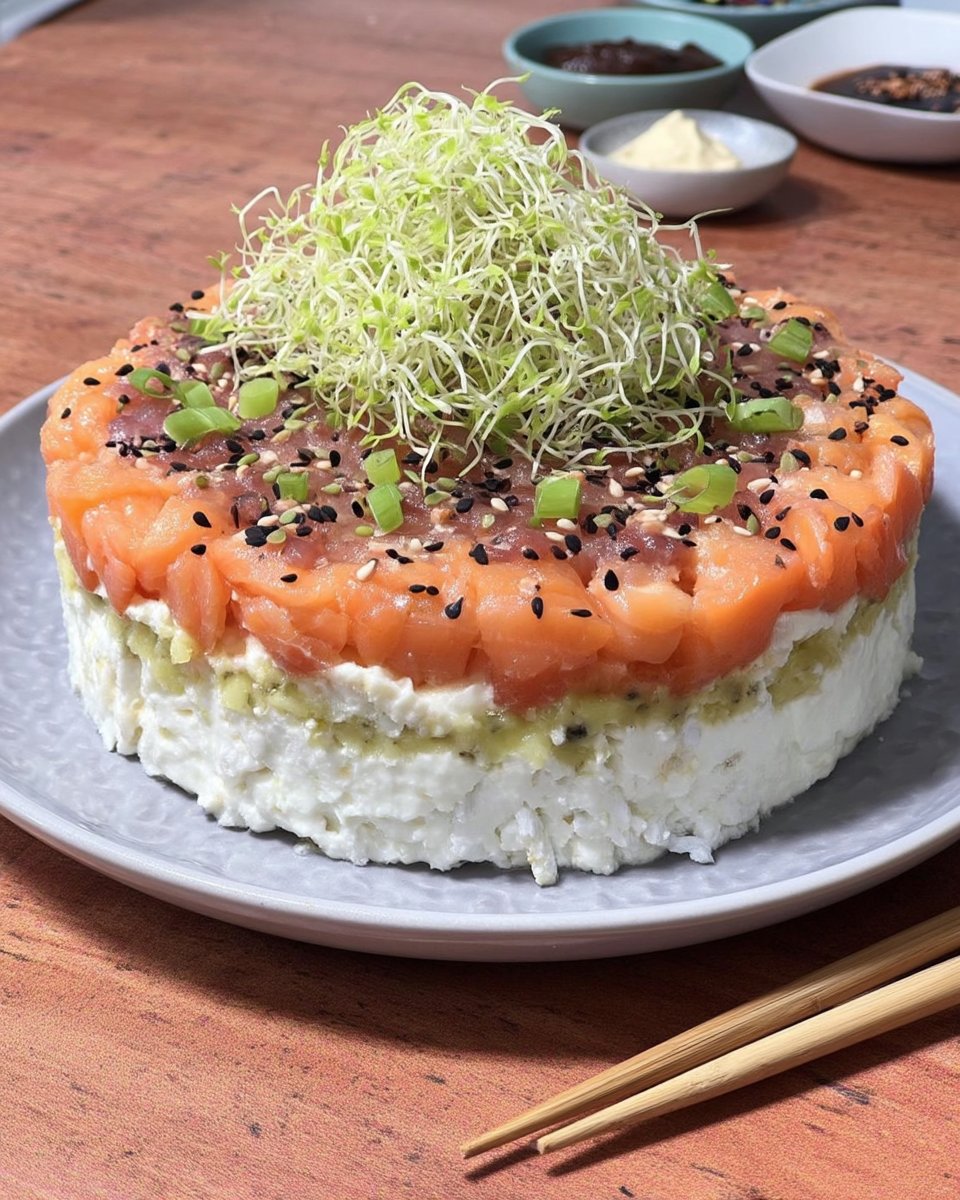 Sushi Cake 13 Salmon being diced into perfect five millimeter cubes