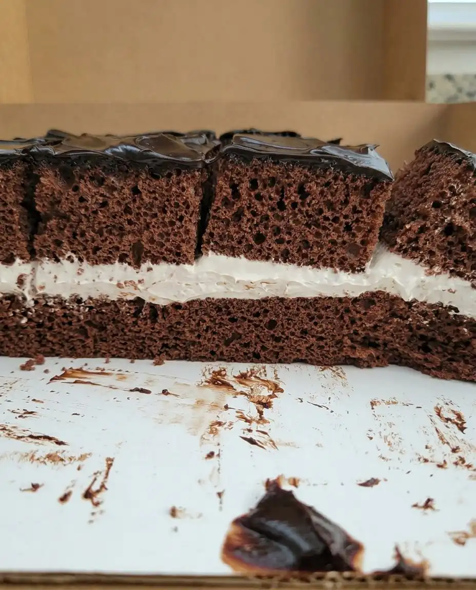 A single slice of chocolate square cake served on a vintage floral china plate.