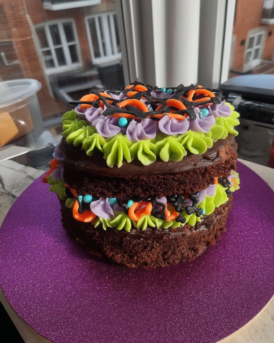 A single slice of Lambeth cake showing internal layers and external piping