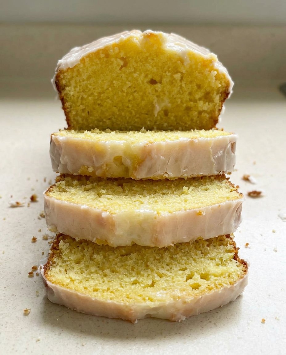 A slice of lemon pound cake served with fresh raspberries and cream