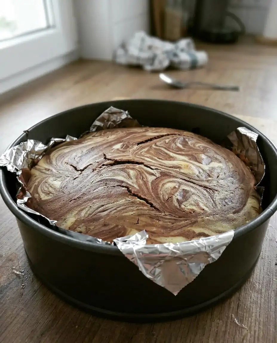 A slice of marvel cake showing a distinct chocolate and vanilla swirl, dusted with powdered sugar.