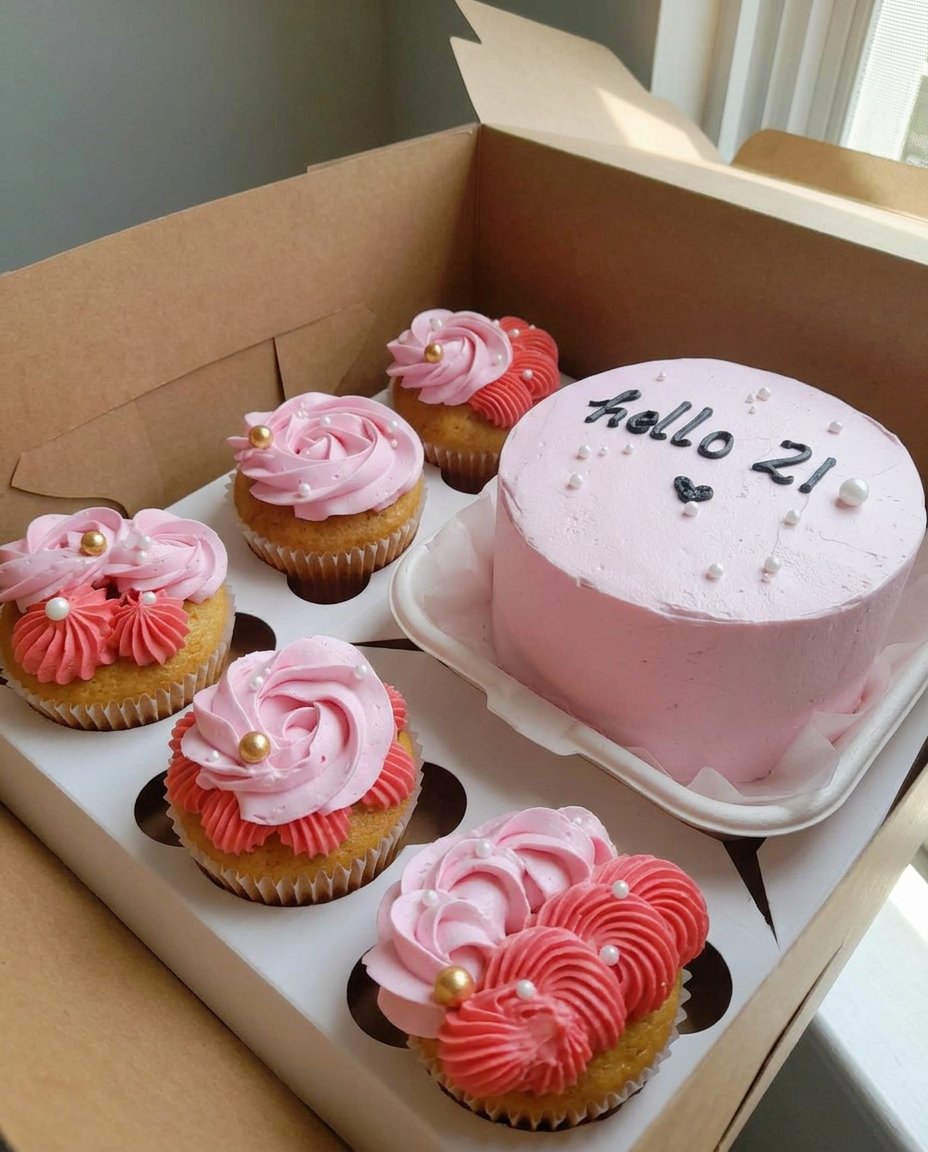 Cake Bento 13 A hand using a scraper to smooth the side of a small bento cake.