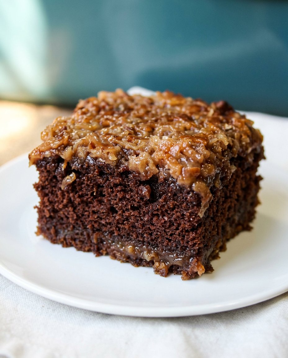 A golden brown oatmeal cake cooling in a 9x13 pan on a kitchen counter.