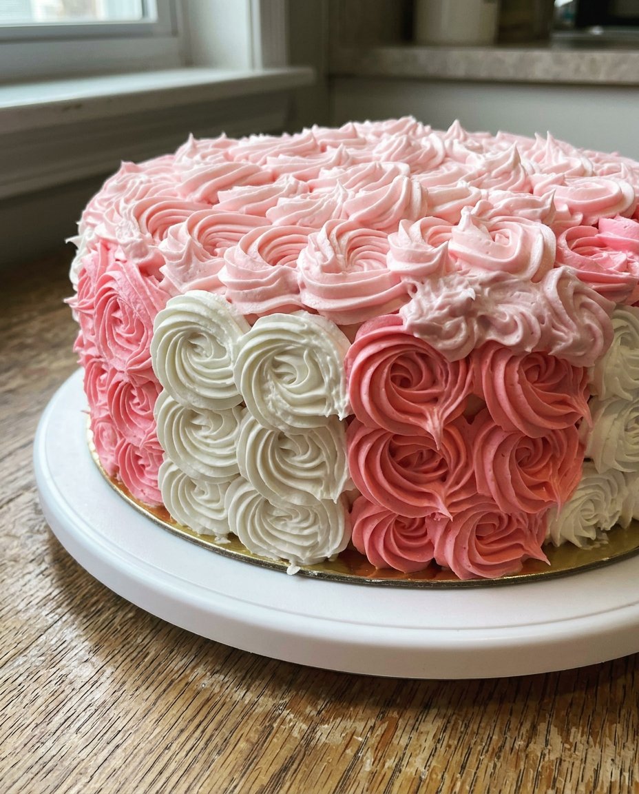 A spatula spreading thick chocolate frosting over a golden cake layer