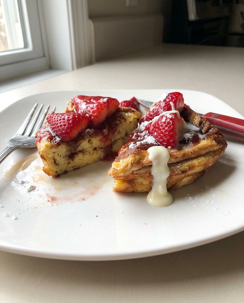 A beautiful no-bake strawberry cheesecake sitting on a glass platter with fresh berry garnish.