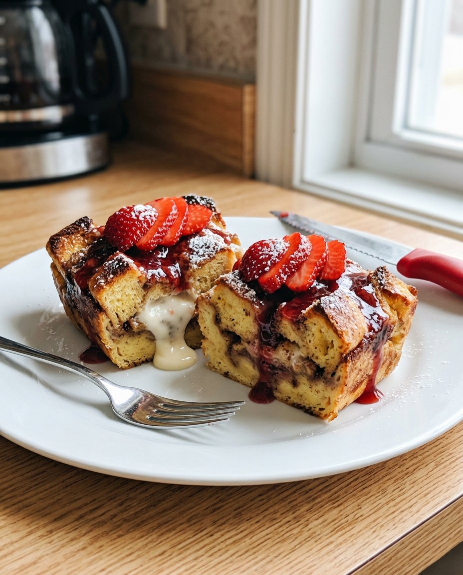 A single slice of strawberry cheesecake served on a fine china plate with a dollop of whipped cream.