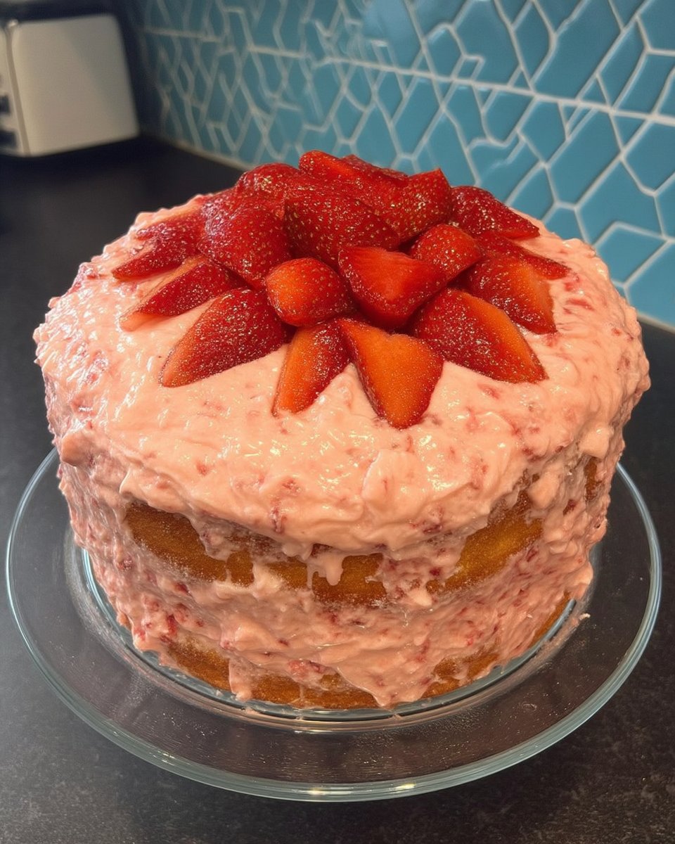 An organized layout of strawberry cake mix, gelatin, butter, eggs, and Golden Oreos on a wooden table.