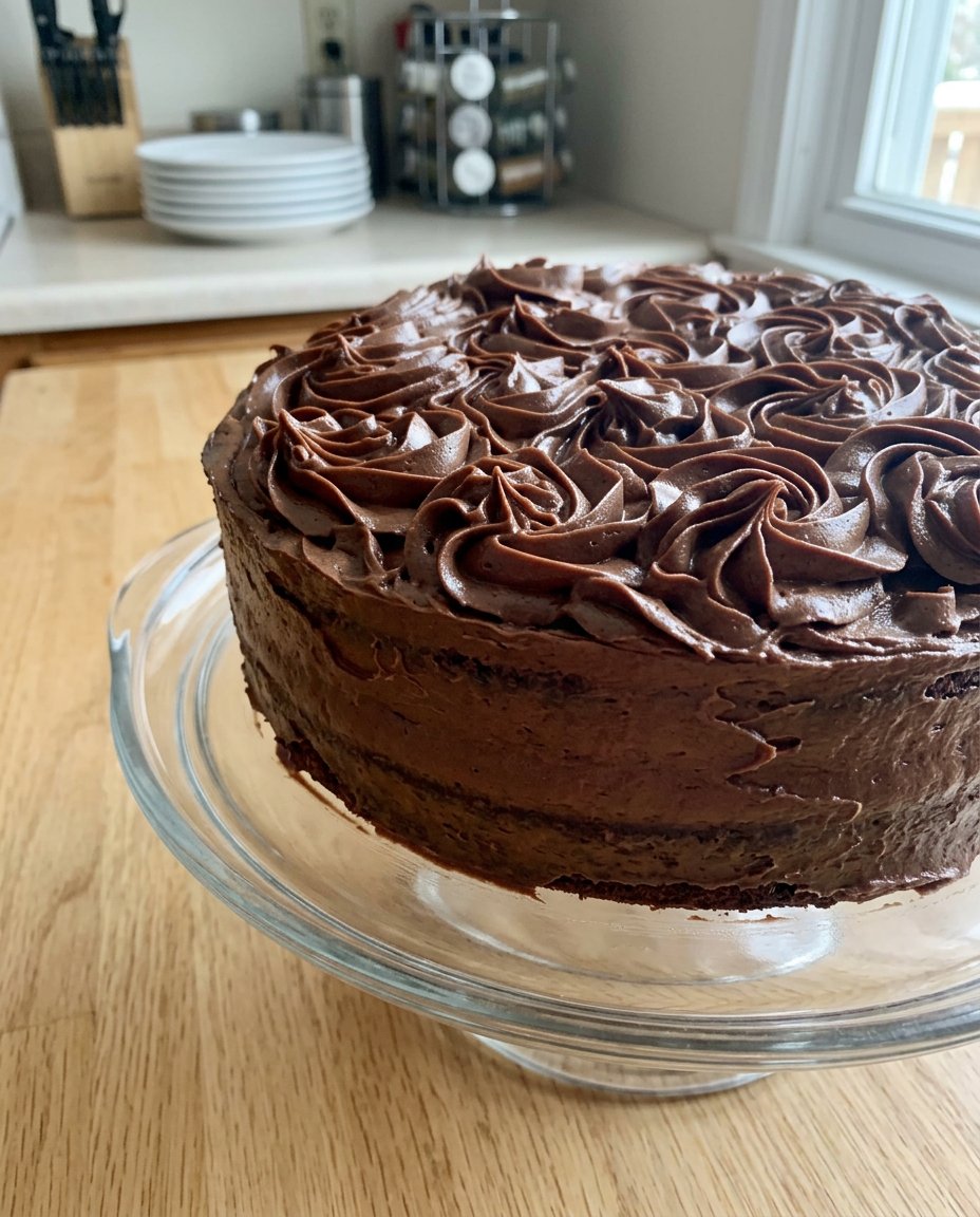 A perfectly baked chocolate cake showing a uniform and stable crumb structure.