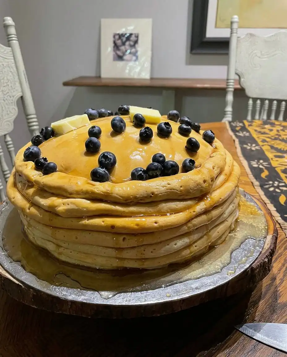 Hyperrealistic Pancake Cake 14 Close up of maple syrup glaze dripping over the edge of a fondant-covered cake