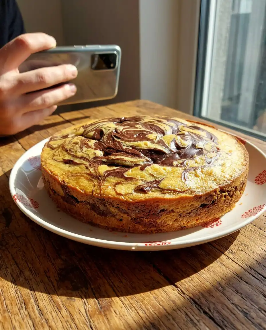 A hand inserting a wooden skewer into a Bundt cake to check for doneness.