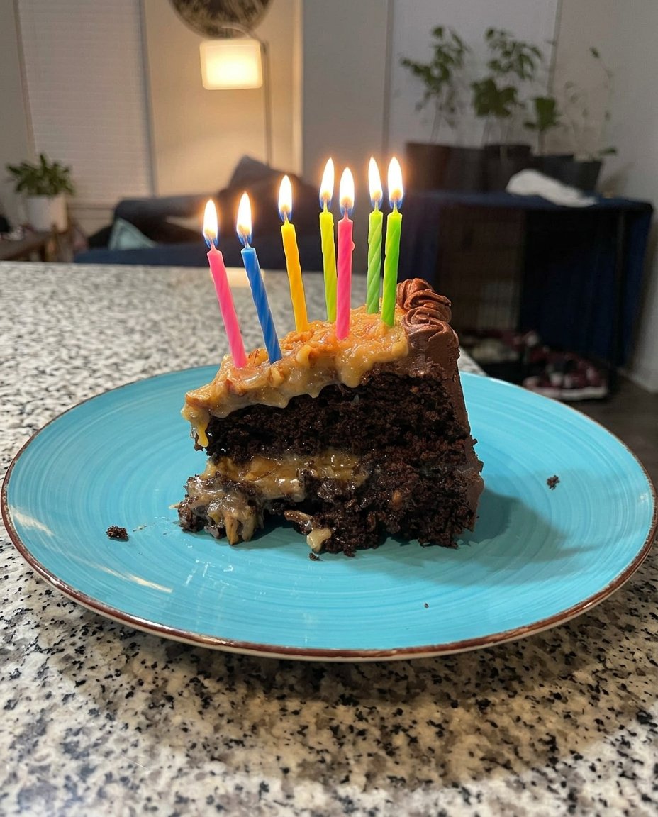 Candle Cake 13 A thermometer being used to check the internal temperature of a freshly baked chocolate cake.