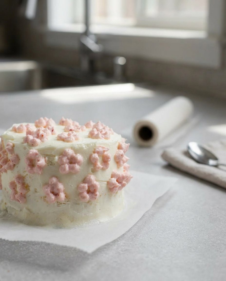 A collection of ingredients for lunch box cakes including vanilla mix and heavy cream