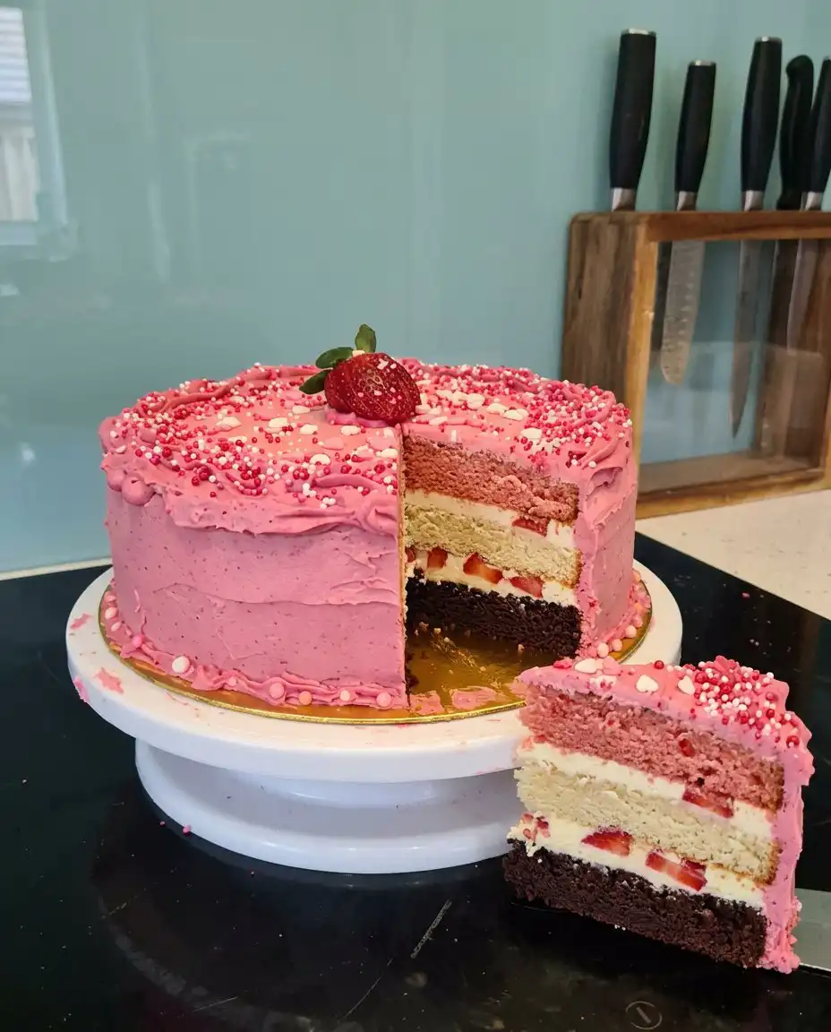 Cake Strawberry 10 A rustic strawberry cake on a wooden table reflecting Southern charm