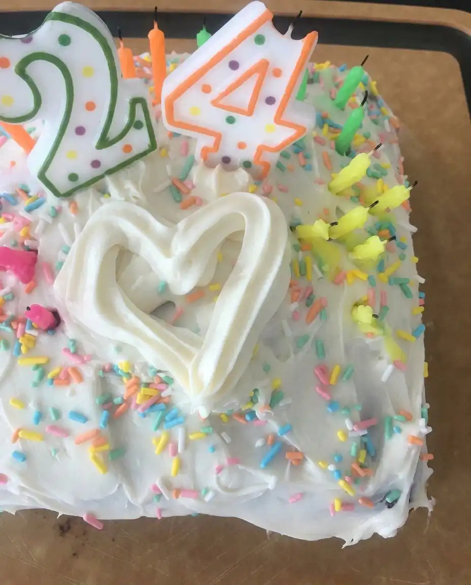 Frank Ocean Cake 13 Close up of acetate wrap around a carved cake slope to prevent leaking