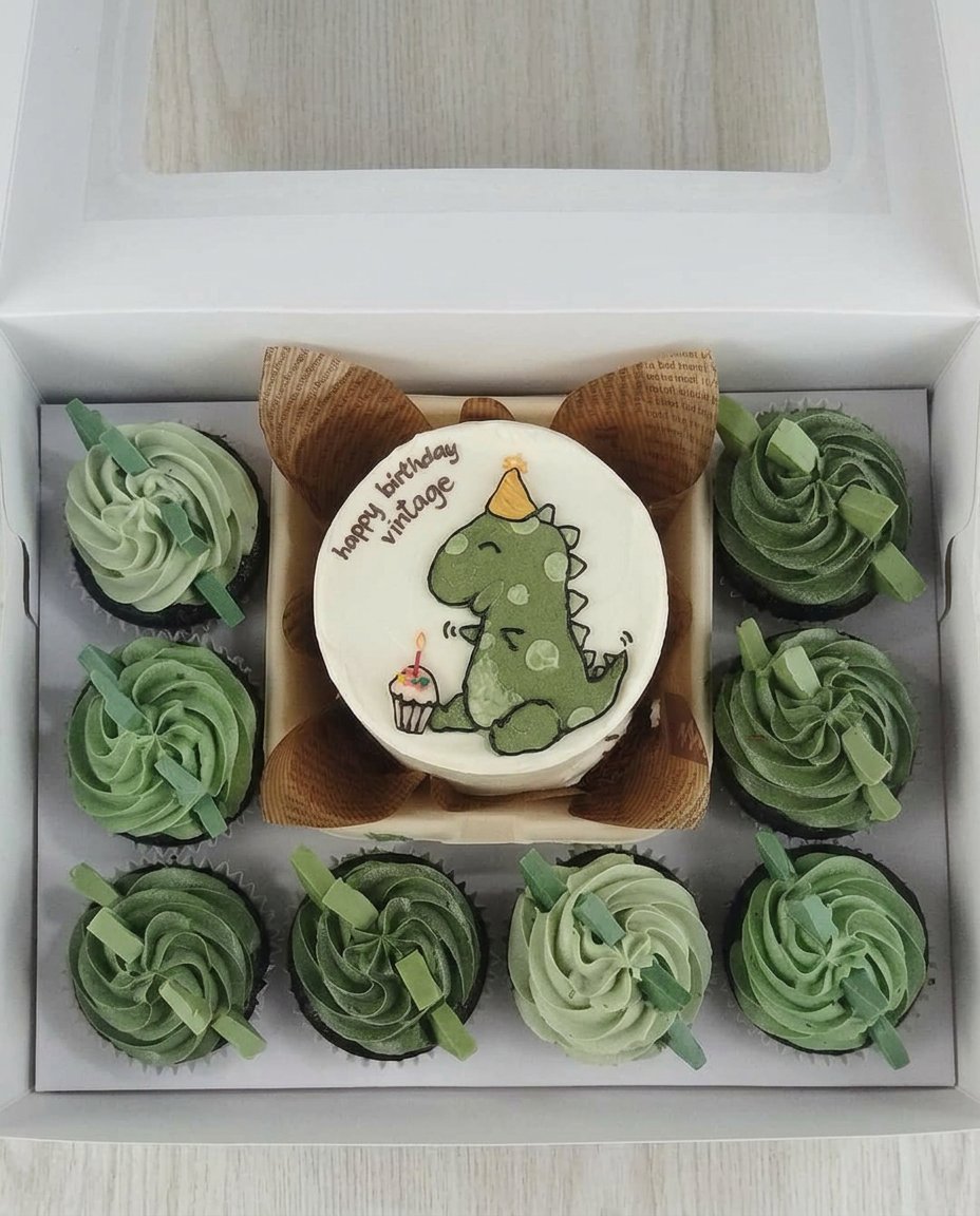 Bento Cake 14 A finished bento cake packaged in a white clamshell container with a wooden fork.