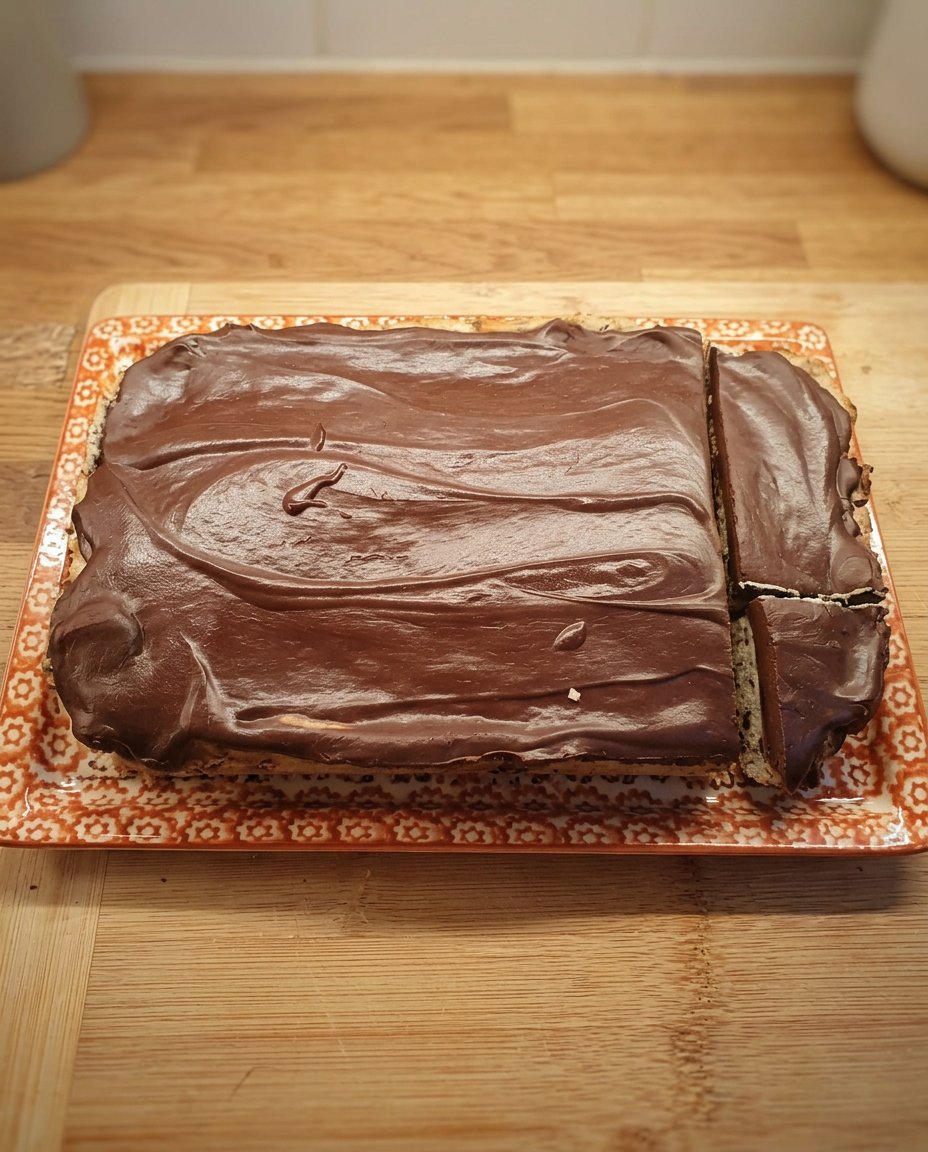 A close up of the moist crumb of a chocolate ganache cake