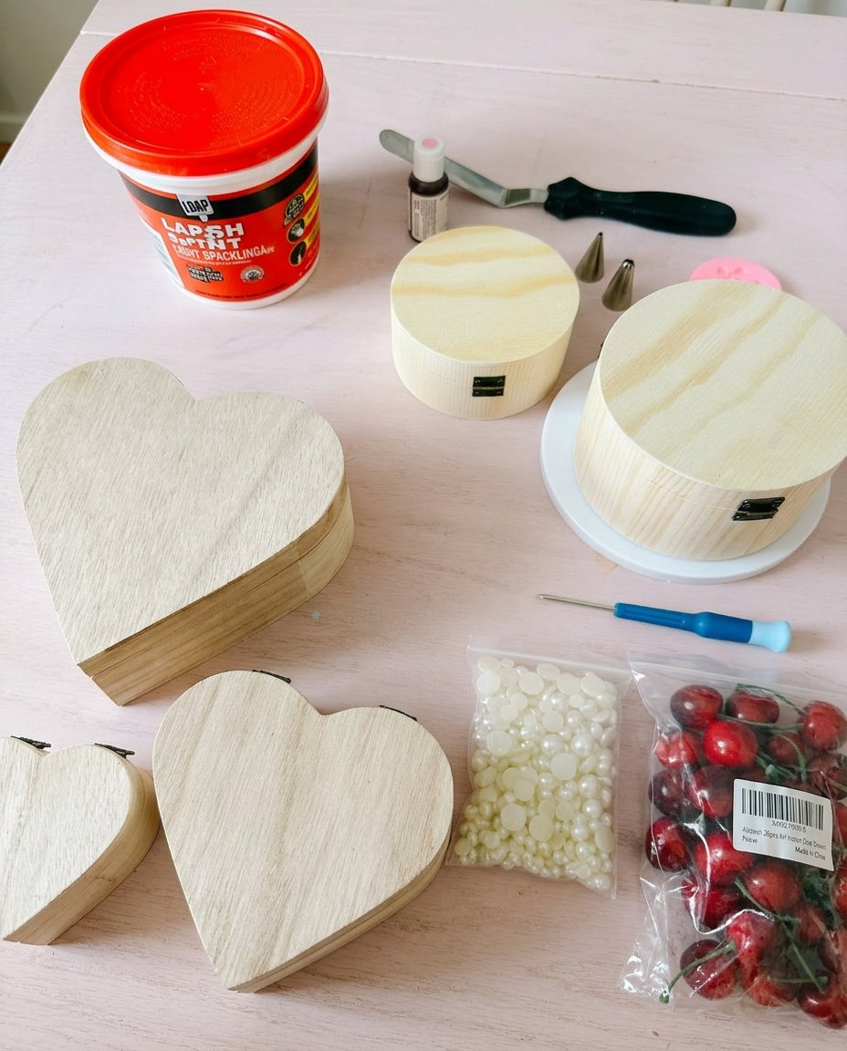 Ready-made raspberry cakes, strawberry frosting, and Hershey chocolate bars