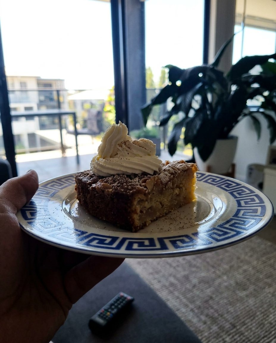 A skewer test showing a perfectly baked apple cake