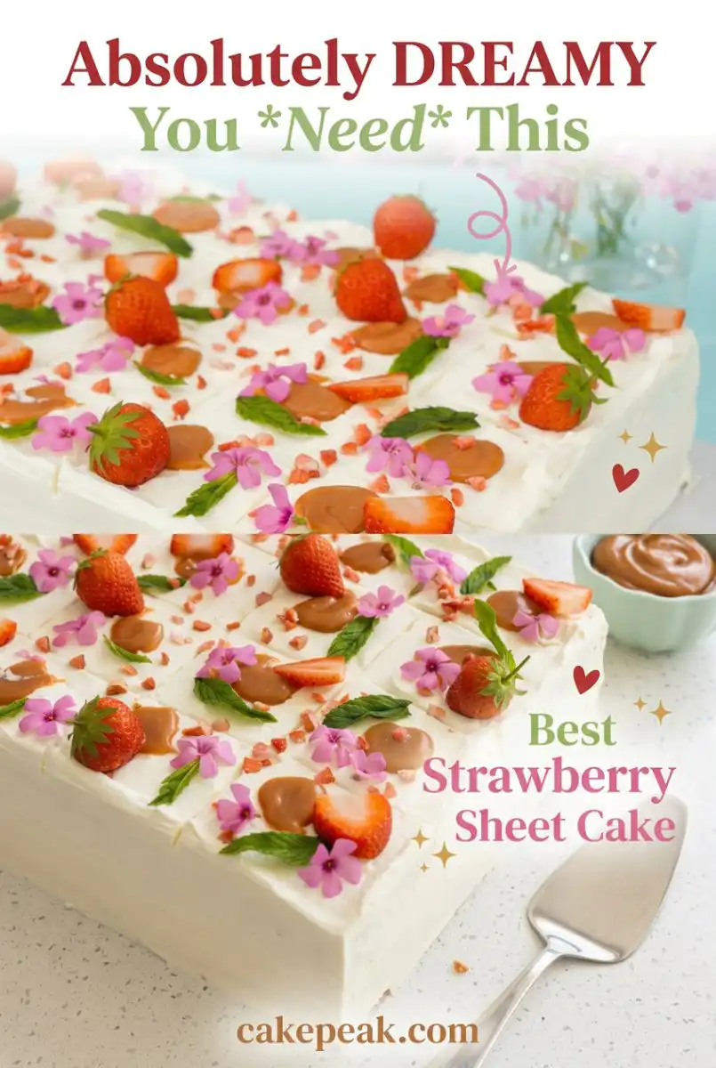 Best Strawberry Sheet Cake: Simple Alternative to Strawberry Layer Cake or a Fancy Layer Cake Rose.