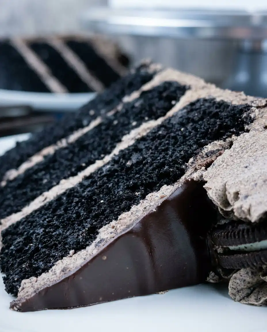The Softest Oreo (Cookies & Cream) Cake 13 A baker carefully weighing flour on a digital scale for a cake recipe.