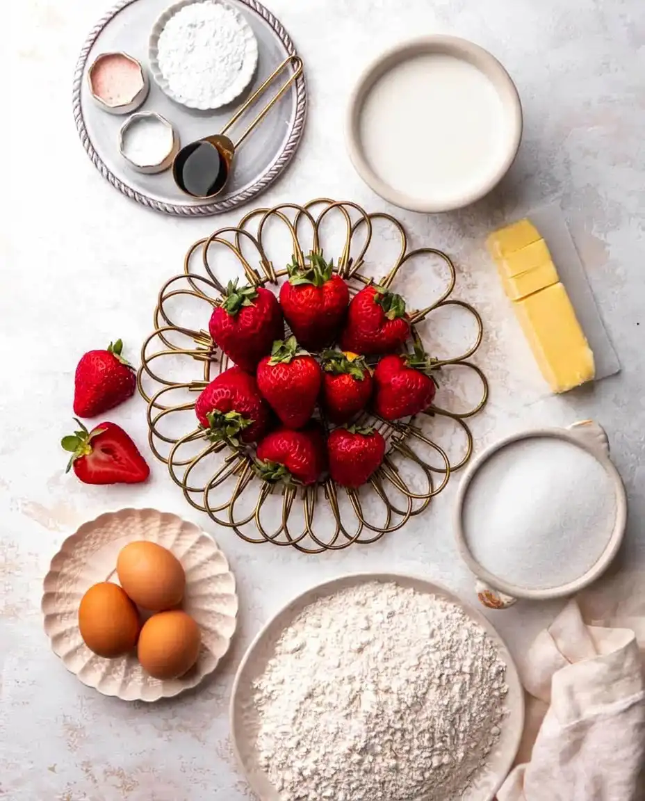 Strawberry ‘Shortcake’ Layer Cake 12 Digital scale showing precise measurements for cake flour and sugar