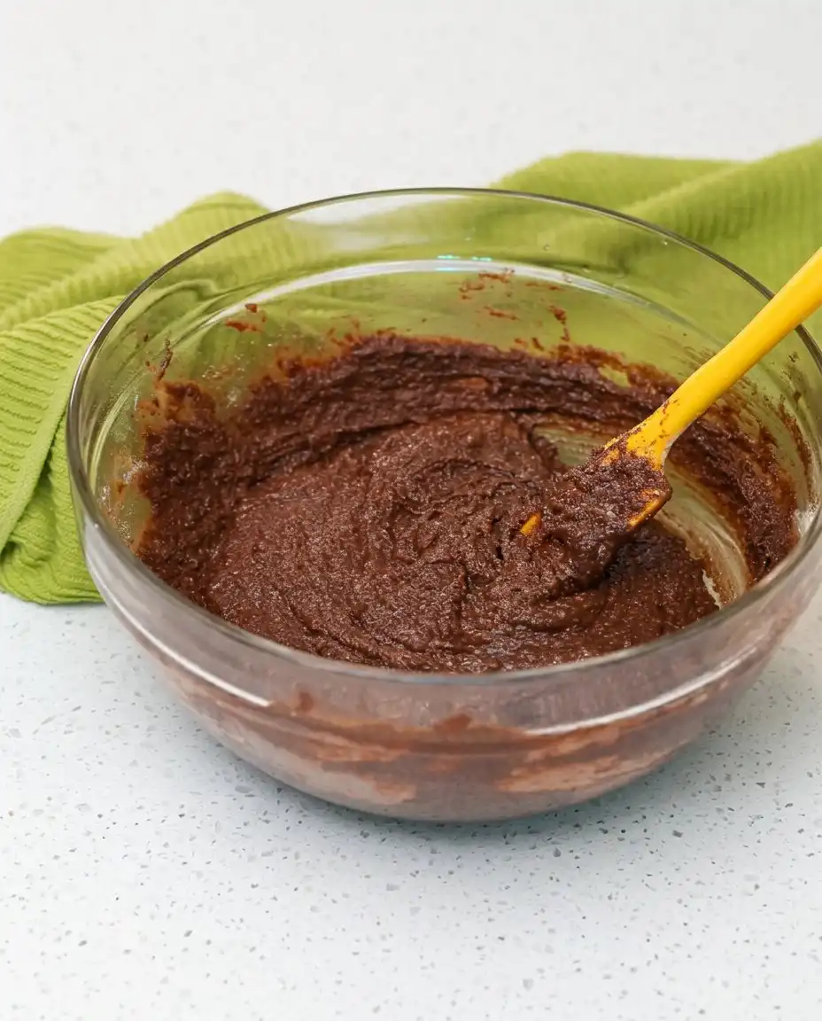 The Keto Chocolate Zucchini Cake batter in a square pan before entering the oven.