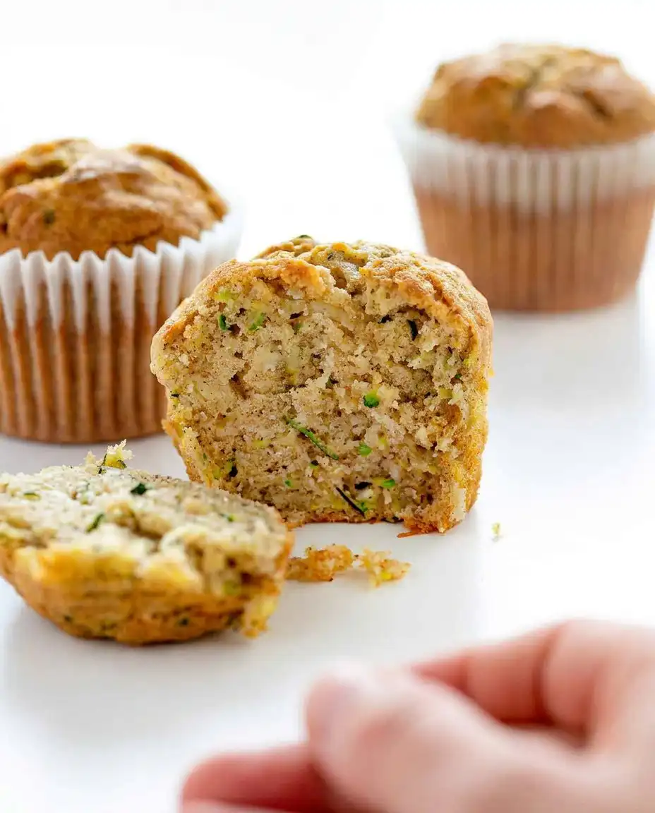 Banana Zucchini Muffins 14 A stack of muffins on a white ceramic plate with a side of honey butter.